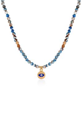 Akik Doğaltaş Nazar Boncuk Detaylı Kadın Kolye