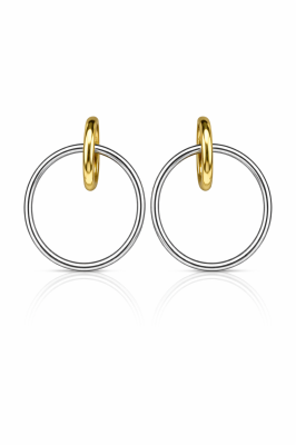 Çelik Üzeri Altın Kaplama Çift Halka Kadın Küpe