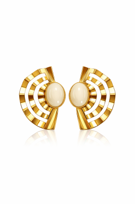 Çelik Üzeri Altın Kaplama Doğal Görünümlü Taşlı Vintage Desen Kadın Küpe