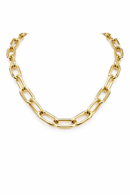 Çelik Üzeri Altın Kaplama Kalın Halka Zincir Kadın Kolye