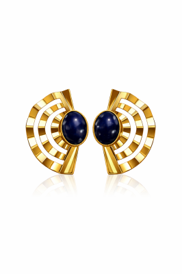 Çelik Üzeri Altın Kaplama Lacivert Taşlı Vintage Desen Kadın Küpe