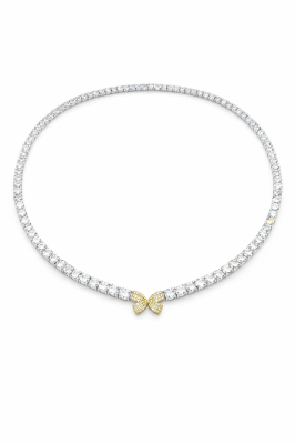 Çelik Üzeri Beyaz Altın Kaplama Fiyonk Detaylı Taşlı Su Yolu Kadın Kolye