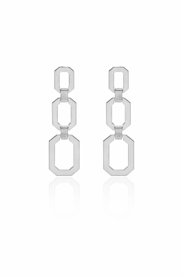 Çelik Üzeri Gümüş Kaplama Geometrik Zincir Kadın Küpe