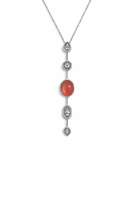 Çelik Üzeri Gümüş Kaplama Turuncu Taşlı Uzun Form Kadın Kolye