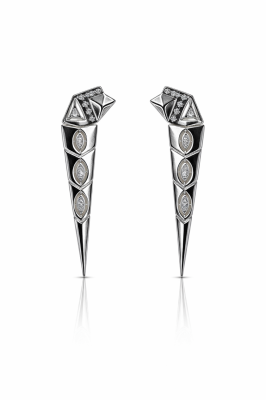 Çelik Üzeri Gümüş Kaplama Zirkon Taşlı Uzun Geometrik Kadın Küpe