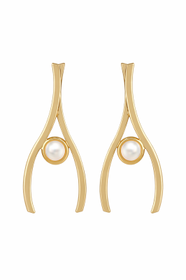 Pirinç Üzeri Altın Kaplama İnci Detaylı Modern Kadın Küpe