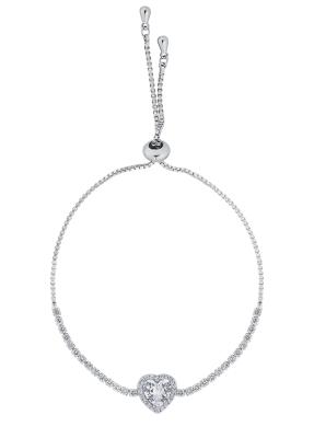 Çelik Üzeri Gümüş Kaplama Ayarlanabilir Kalp Zirkon Taşlı Kadın Bileklik