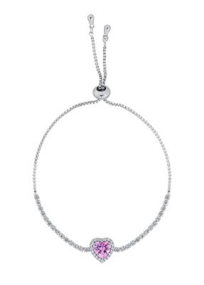 Çelik Üzeri Gümüş Kaplama Ayarlanabilir Kalp Pembe Zirkon Taşlı Kadın Bileklik